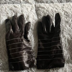 Moschino Brown Leather Gloves
